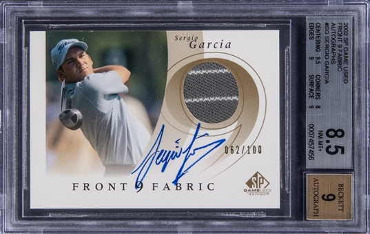 2002 SP Game Used Front 9 Fabric Autographs #SG Sergio Garcia Signed Patch Card (#062/100) - BGS NM-MT+ 8.5/BGS 9